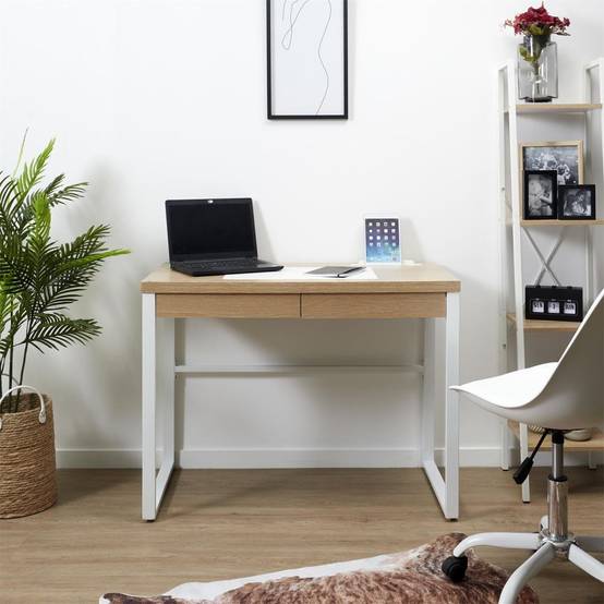 The Home Deco Factory - Bureau industriel en bois et métal avec tiroir - Image 2