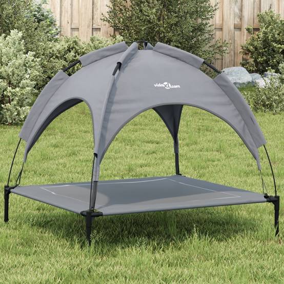 Lit pour chien avec auvent tissu Oxford et acier anthracite 90 x 81 x 81 cm - PANGIVO - Image 1