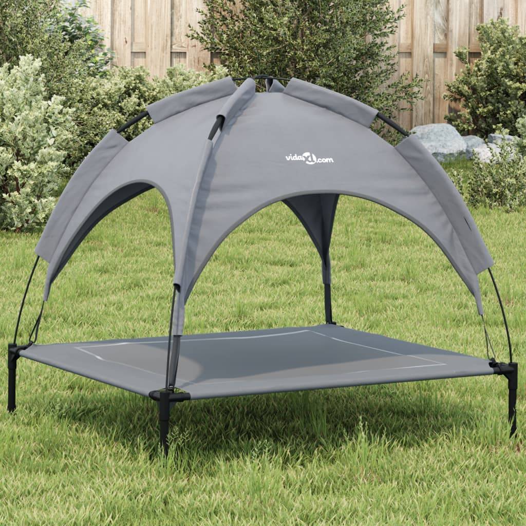 Lit pour chien avec auvent tissu Oxford et acier anthracite 90 x 81 x 81 cm - PANGIVO - Image 1