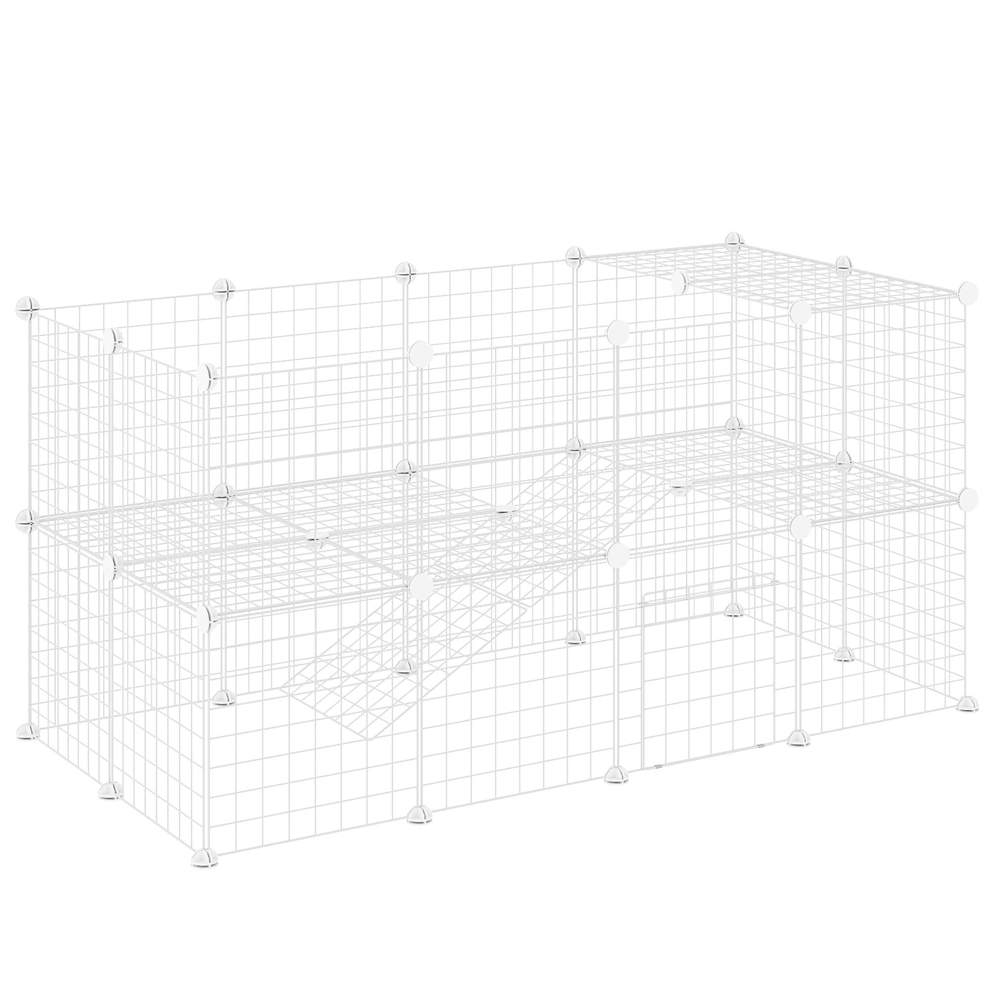 Sans Marque - Cage parc clôture pour animaux domestiques enclos pour petits animaux modulable 2 niveaux fil en acier 146x73x73cm blanc - Image 1