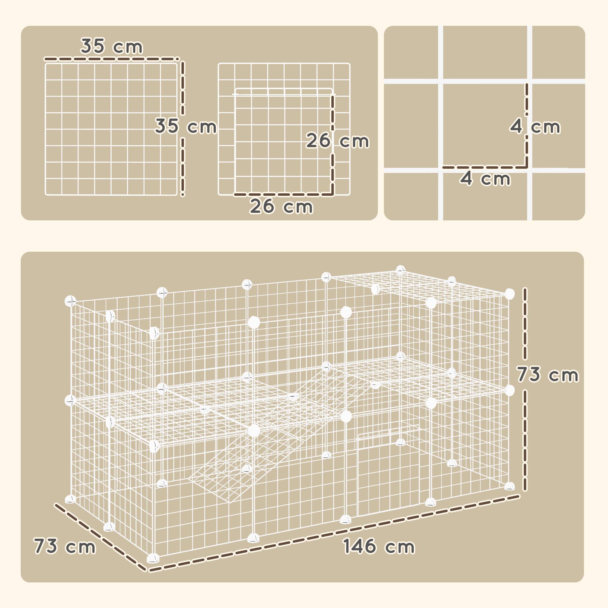 Sans Marque - Cage parc clôture pour animaux domestiques enclos pour petits animaux modulable 2 niveaux fil en acier 146x73x73cm blanc - Image 5