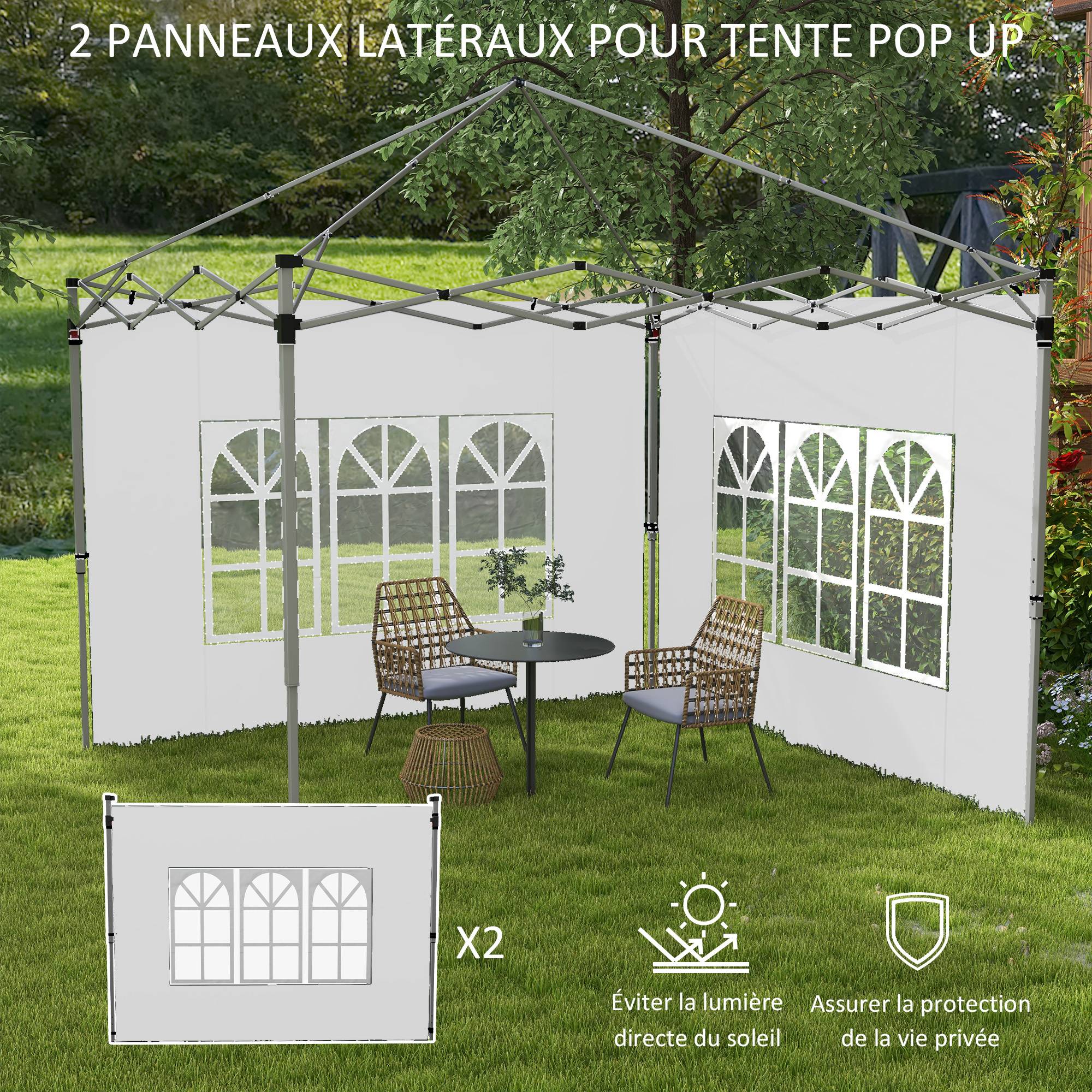 Outsunny - Lot 2 parois latérales tonnelle 3x3m/3x4m 295x195cm panneau pavillon fenêtre tissu oxford blanc - Outsunny - Image 6