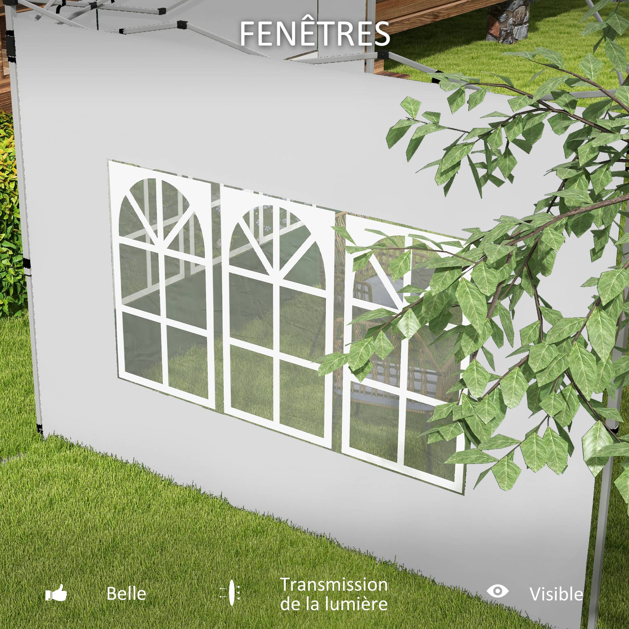 Outsunny - Lot 2 parois latérales tonnelle 3x3m/3x4m 295x195cm panneau pavillon fenêtre tissu oxford blanc - Outsunny - Image 8