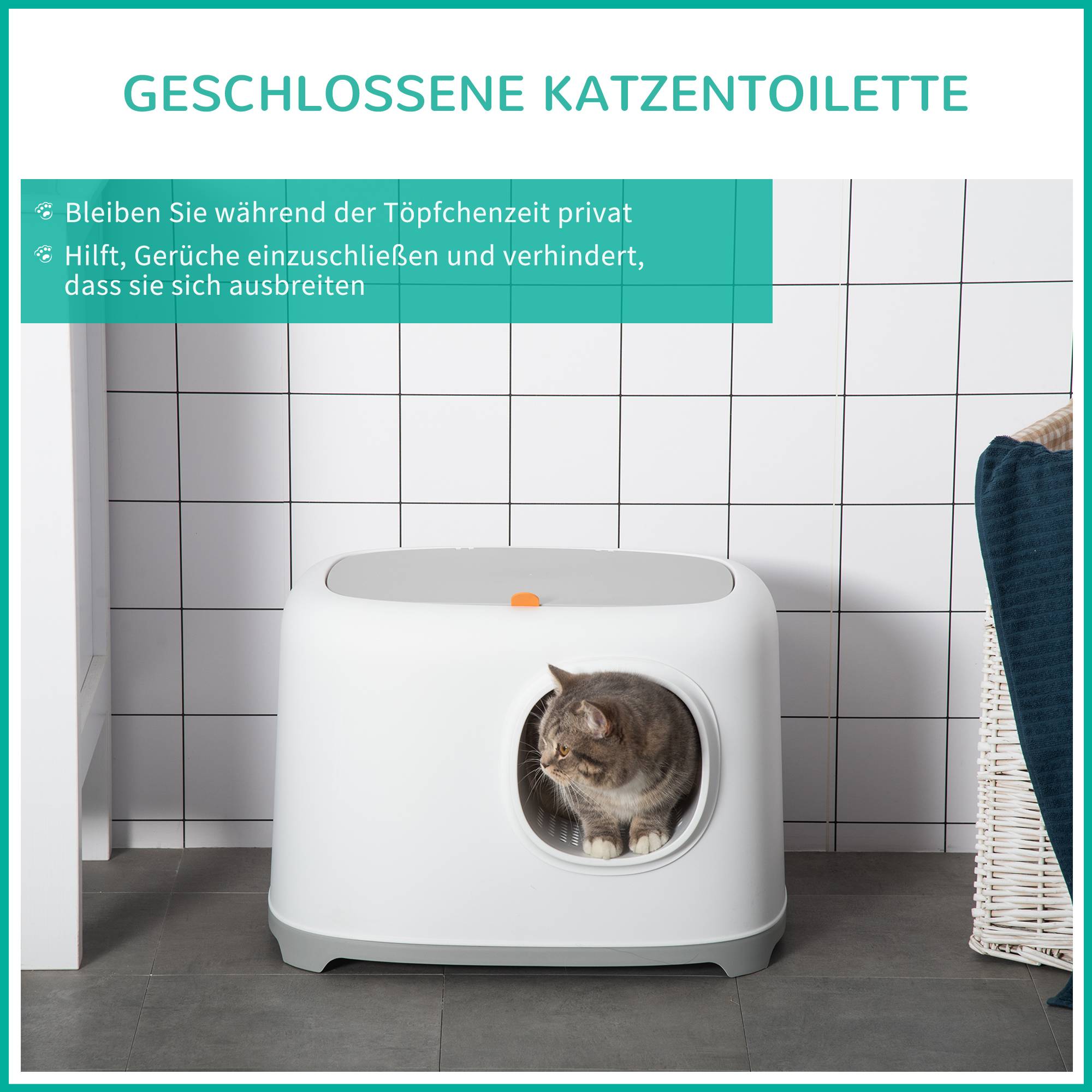 ComfortXL - Maison de toilette chat Plastique Pour intérieur Litière fermée avec pelle Blanc - ComfortXL Outdoor Living - Image 7
