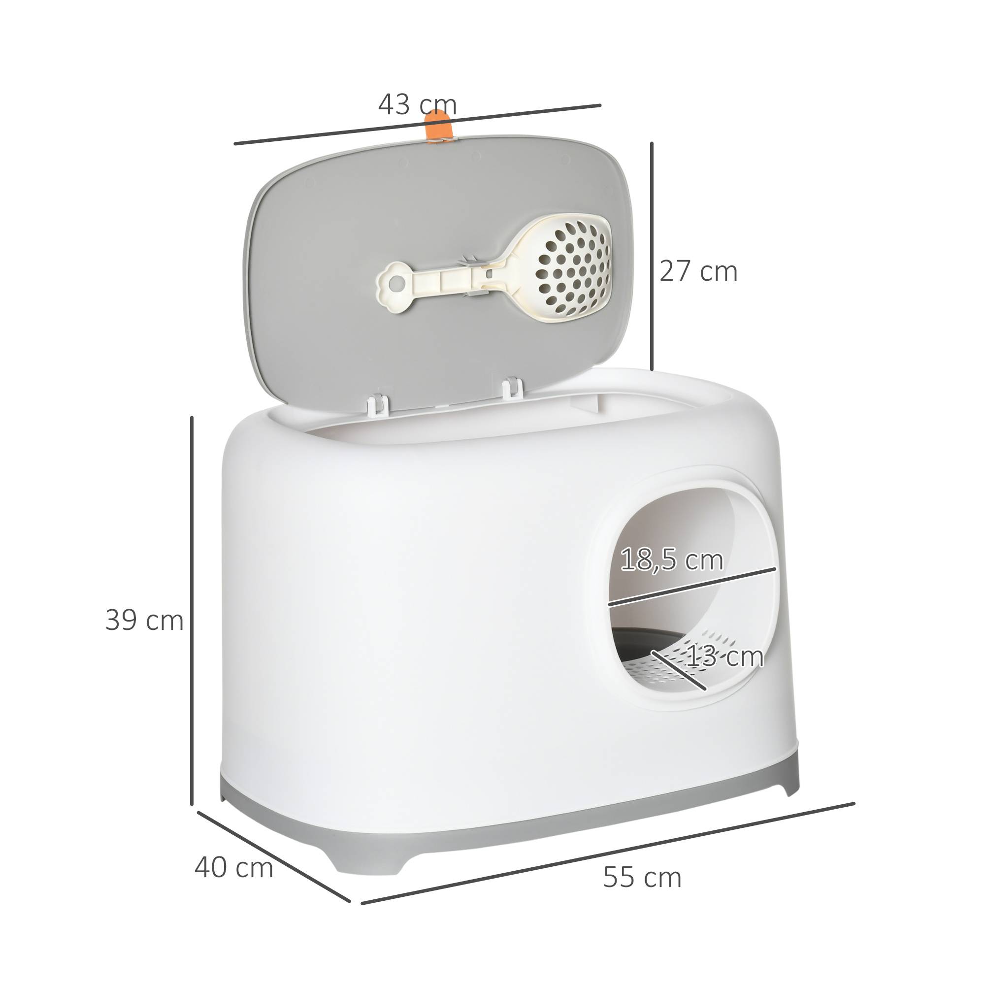 ComfortXL - Maison de toilette chat Plastique Pour intérieur Litière fermée avec pelle Blanc - ComfortXL Outdoor Living - Image 5