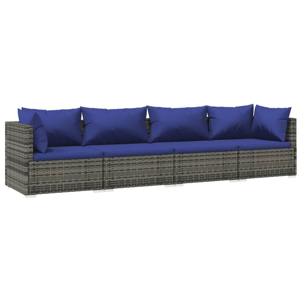 Helloshop26 - Salon de jardin meuble d'extérieur ensemble de mobilier 4 pièces avec coussins résine tressée gris - Image 1