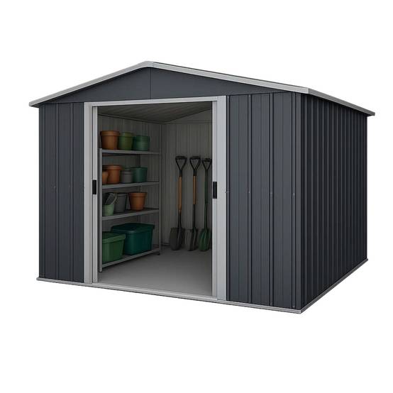 Yardmaster - Abri de jardin métal anthracite Yardmaster 11,03 m² + kit d'ancrage + lampe magnétique - Image 3