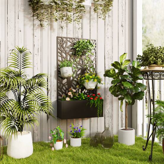 ComfortXL - Jardinière avec Panneau Brise-Vue en Métal Décor Branches à Poser ou Murale 61x23x113 cm Noir - ComfortXL Outdoor Living - Image 3