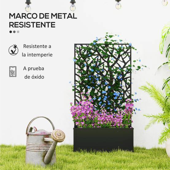 ComfortXL - Jardinière avec Panneau Brise-Vue en Métal Décor Branches à Poser ou Murale 61x23x113 cm Noir - ComfortXL Outdoor Living - Image 8