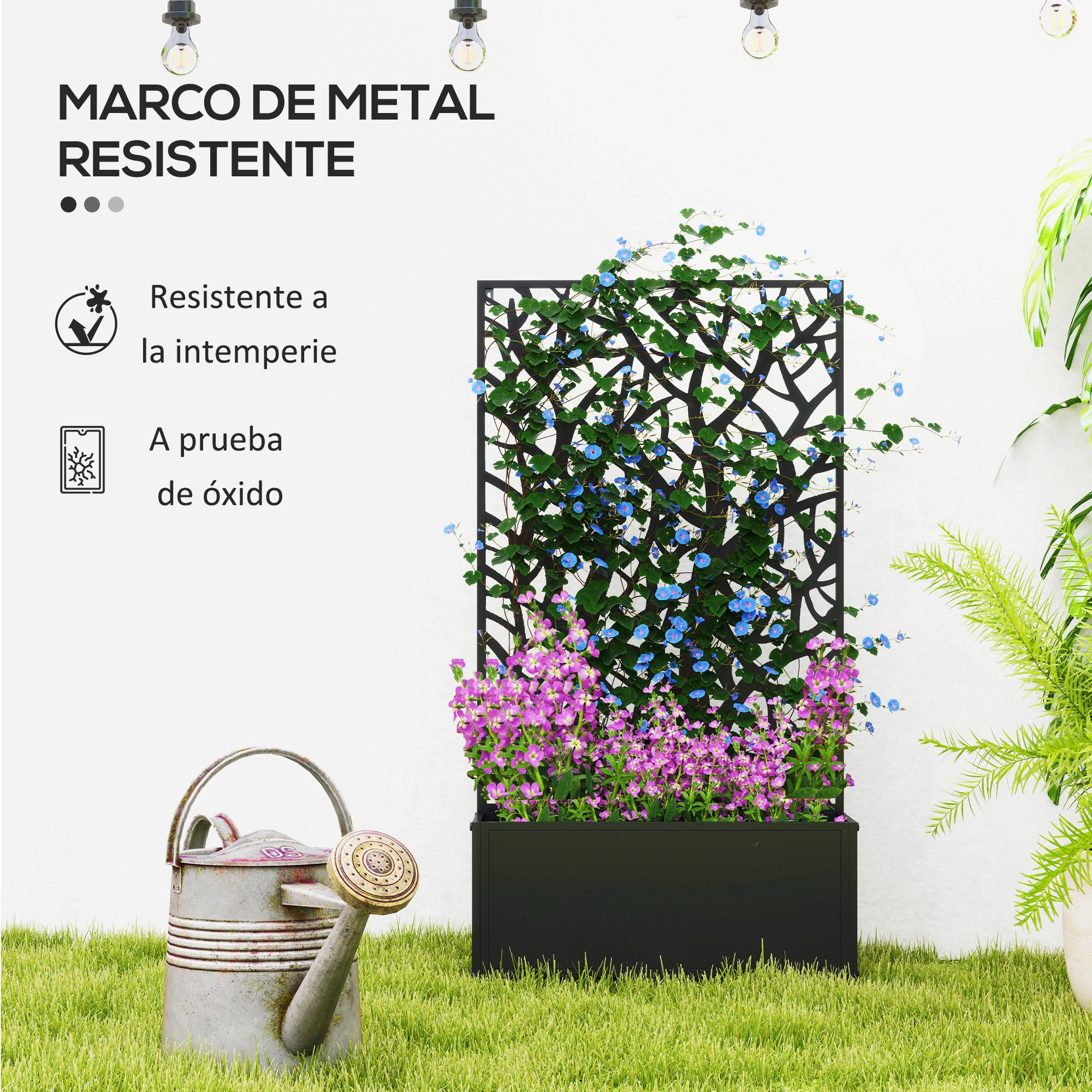 ComfortXL - Jardinière avec Panneau Brise-Vue en Métal Décor Branches à Poser ou Murale 61x23x113 cm Noir - ComfortXL Outdoor Living - Image 8