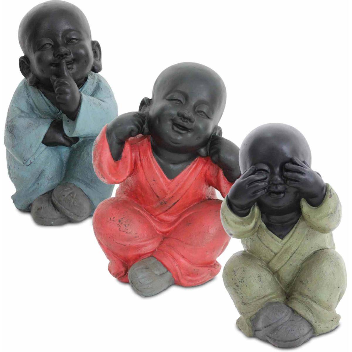 Origen - Bouddhas colorés rieurs en magnésie (Lot de 3)