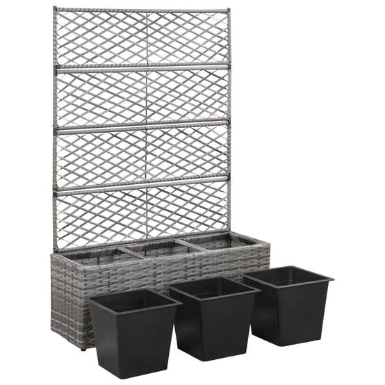Lit surélevé Jardinière - en treillis 3 pots 83x30x130cm Résine tressée Gris MP555 - Image 4