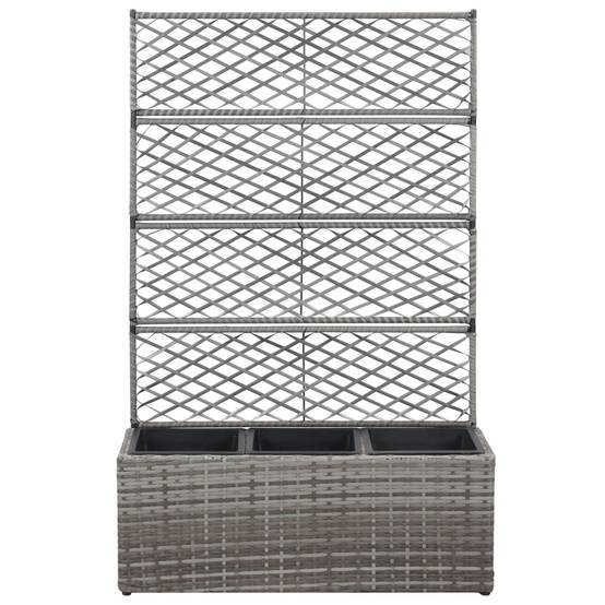 Lit surélevé Jardinière - en treillis 3 pots 83x30x130cm Résine tressée Gris MP555 - Image 1