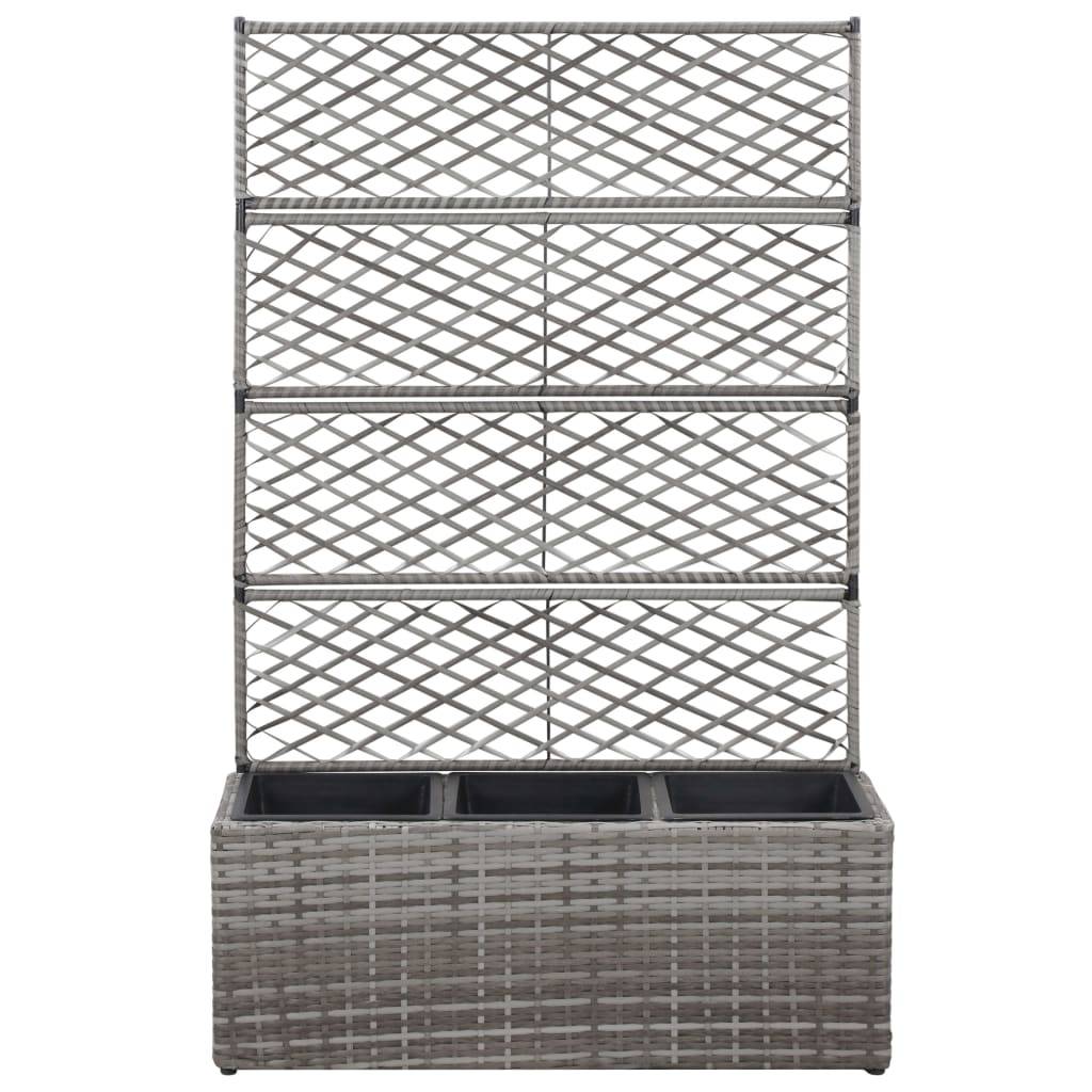 Lit surélevé Jardinière - en treillis 3 pots 83x30x130cm Résine tressée Gris MP555 - Image 1
