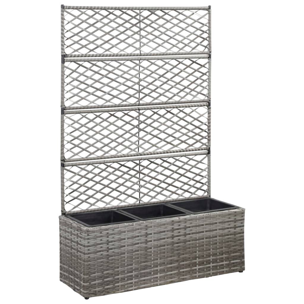 Lit surélevé Jardinière - en treillis 3 pots 83x30x130cm Résine tressée Gris MP555 - Image 2