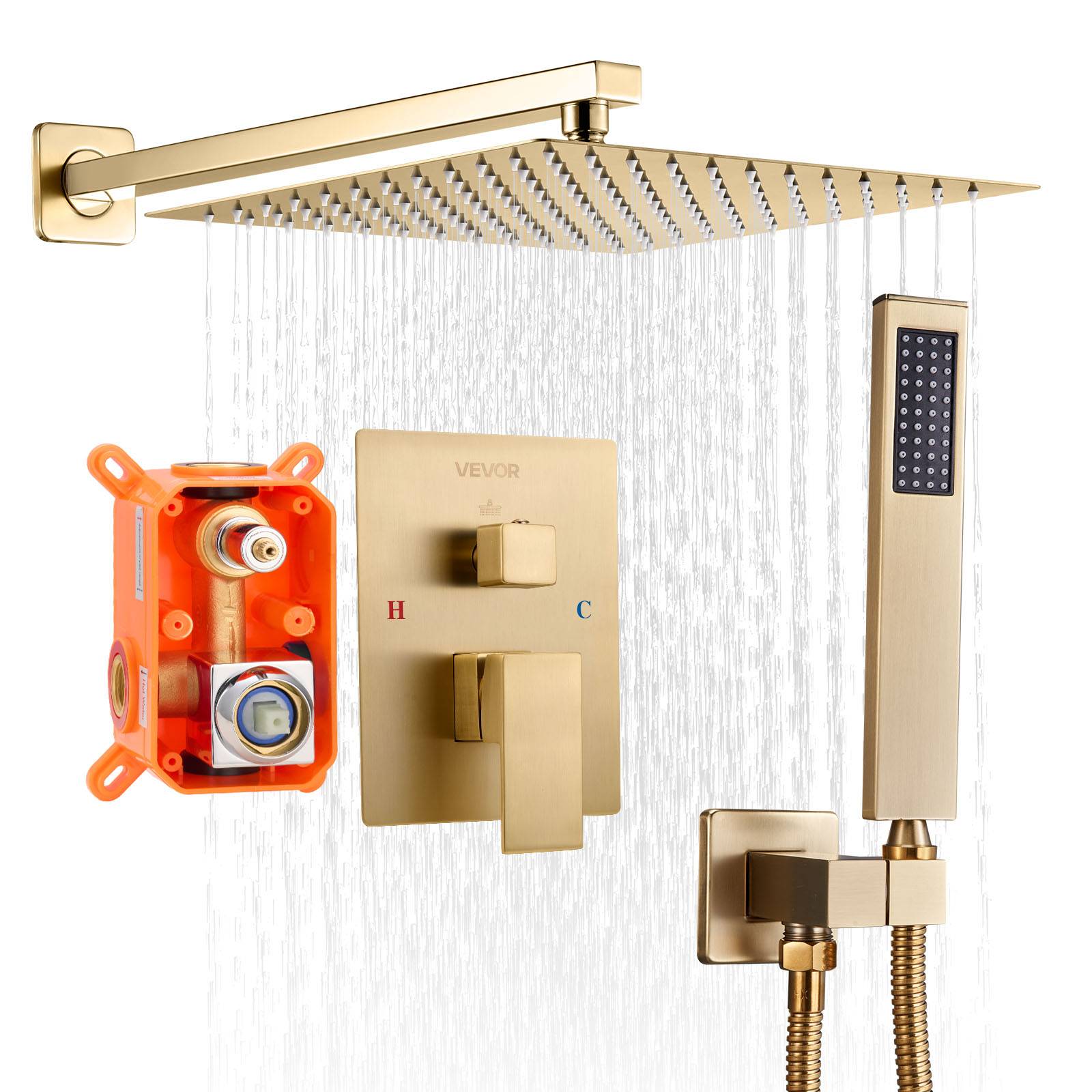 Vevor - VEVOR Kit de Douche avec Douchette de Tête Carrée 30,5 cm et à Main Or Brossé - Image 1