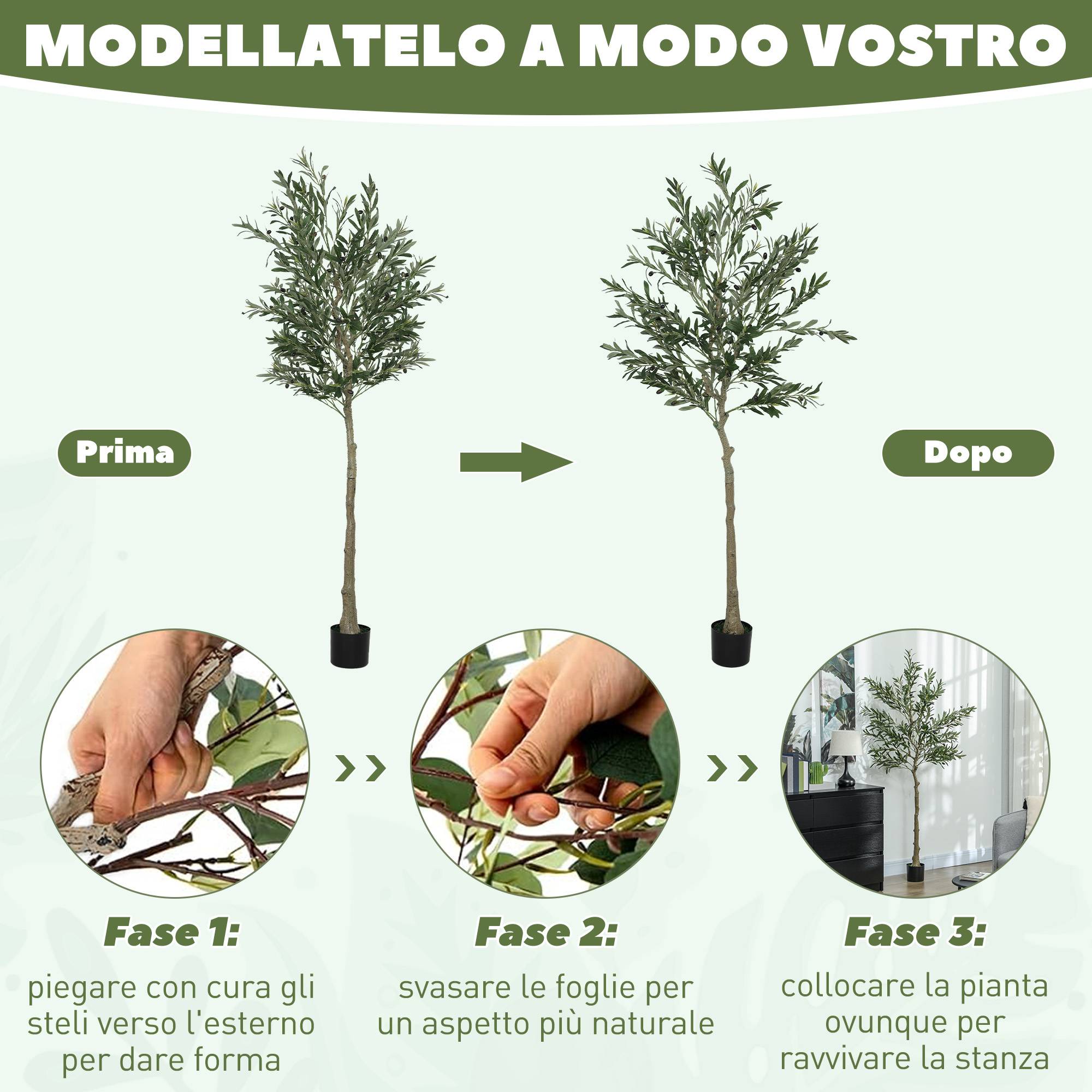 Olivier artificiel, 180 cm de haut, faux arbre avec 900 feuilles et 40 olives, pot inclus - Image 8
