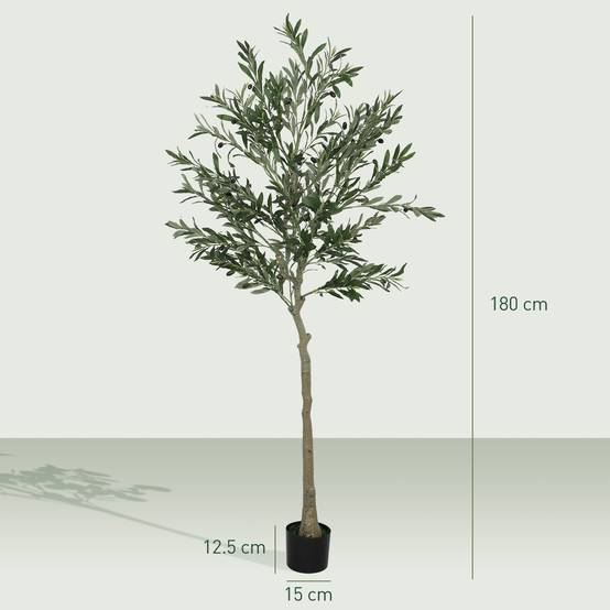Olivier artificiel, 180 cm de haut, faux arbre avec 900 feuilles et 40 olives, pot inclus - Image 5