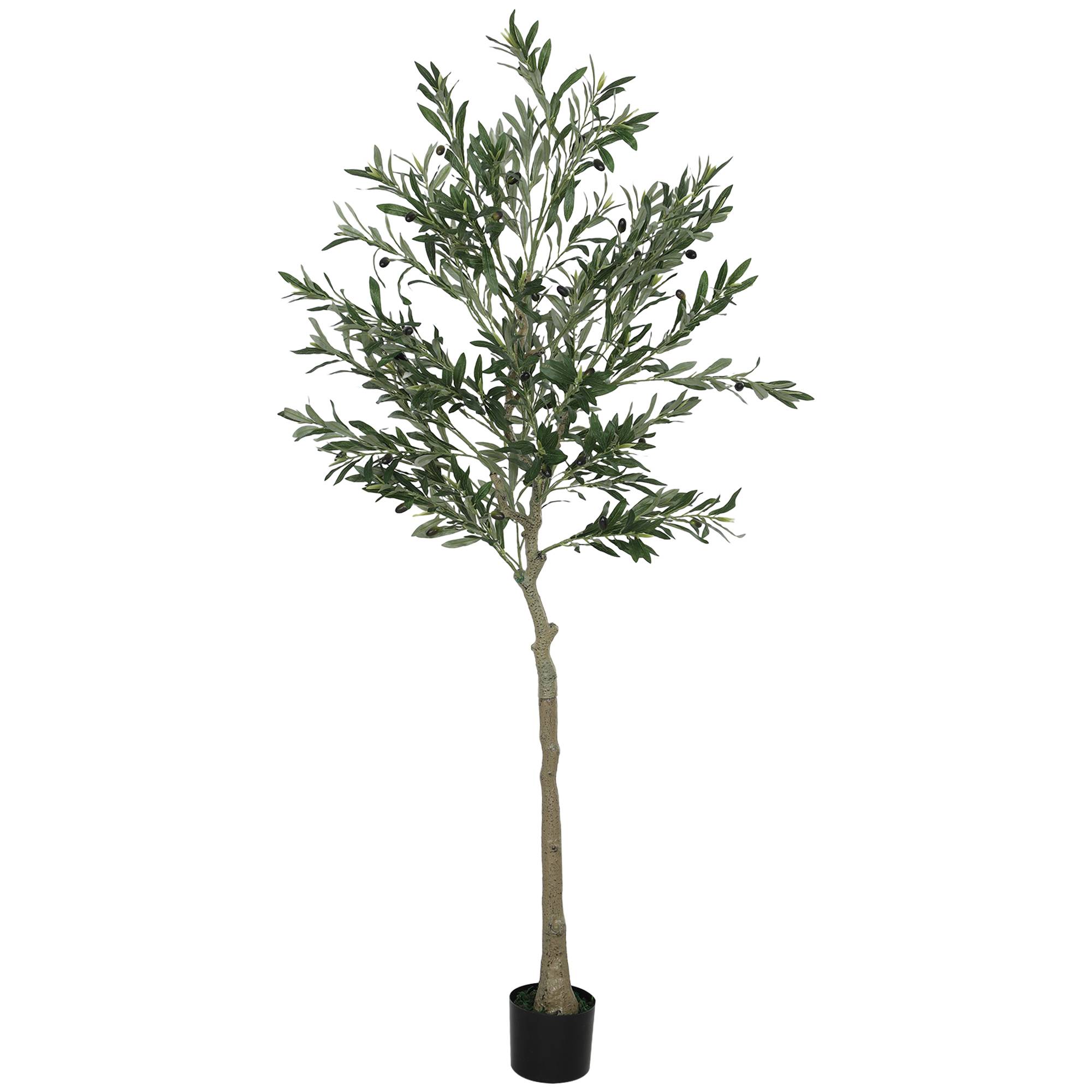 Olivier artificiel, 180 cm de haut, faux arbre avec 900 feuilles et 40 olives, pot inclus - Image 1