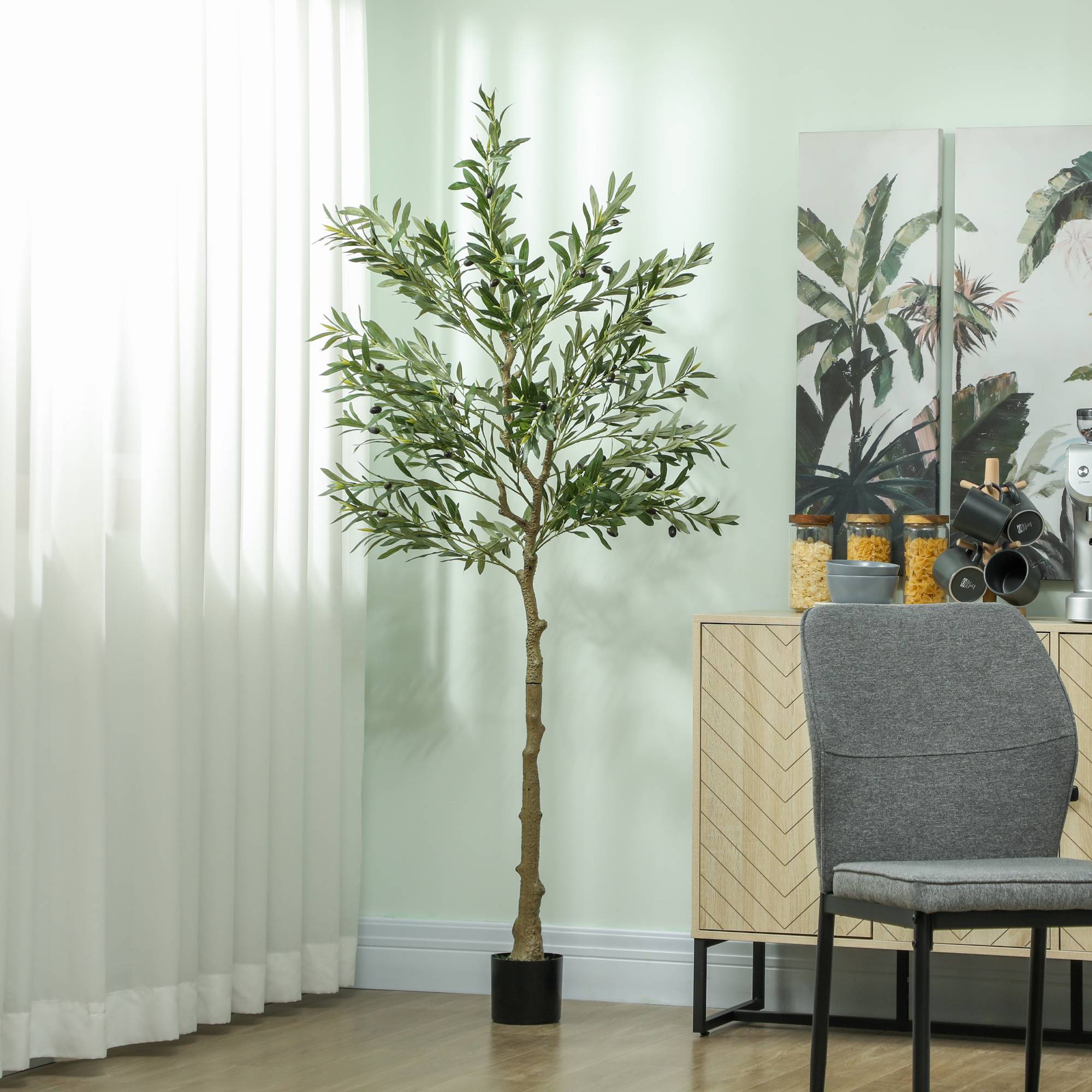 Olivier artificiel, 180 cm de haut, faux arbre avec 900 feuilles et 40 olives, pot inclus - Image 4
