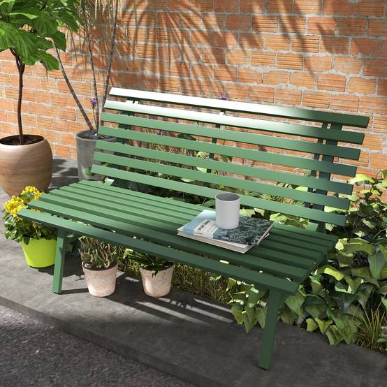 Banc de jardin, banc de parc, structure à lattes, résistant aux intempéries, aluminium, 123 x 67 x 79 cm, vert - Image 3