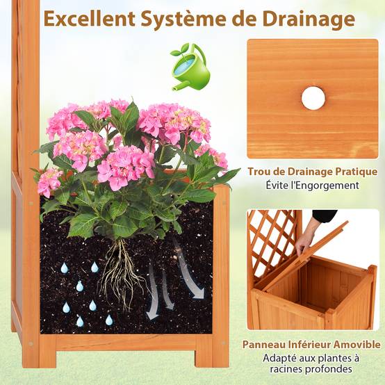 Costway - Arche de Jardin en Bois avec Jardinière avec Treillis, Pergola Extérieur pour Plantes Grimpantes Légumes, Décoration pour Mariage Commémoration Fête - Image 5