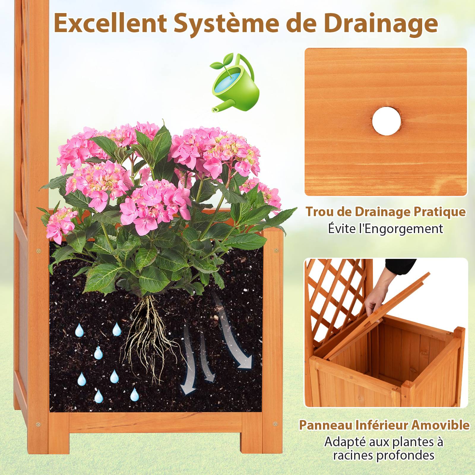 Costway - Arche de Jardin en Bois avec Jardinière avec Treillis, Pergola Extérieur pour Plantes Grimpantes Légumes, Décoration pour Mariage Commémoration Fête - Image 5