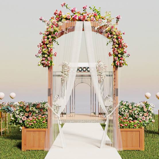 Costway - Arche de Jardin en Bois avec Jardinière avec Treillis, Pergola Extérieur pour Plantes Grimpantes Légumes, Décoration pour Mariage Commémoration Fête - Image 3