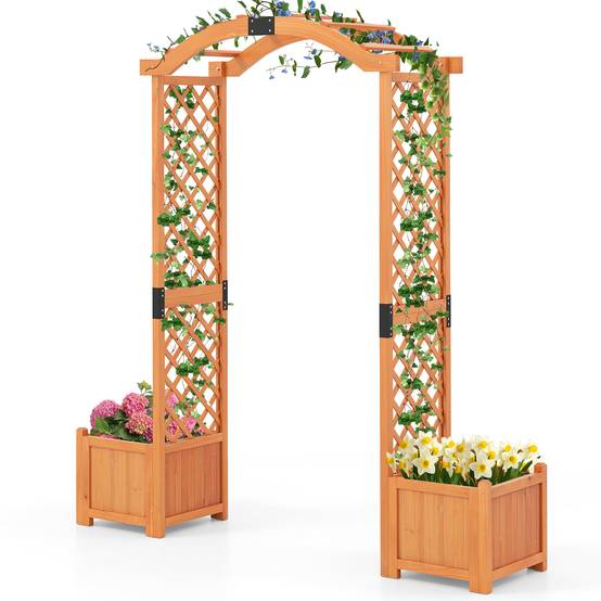 Costway - Arche de Jardin en Bois avec Jardinière avec Treillis, Pergola Extérieur pour Plantes Grimpantes Légumes, Décoration pour Mariage Commémoration Fête - Image 1