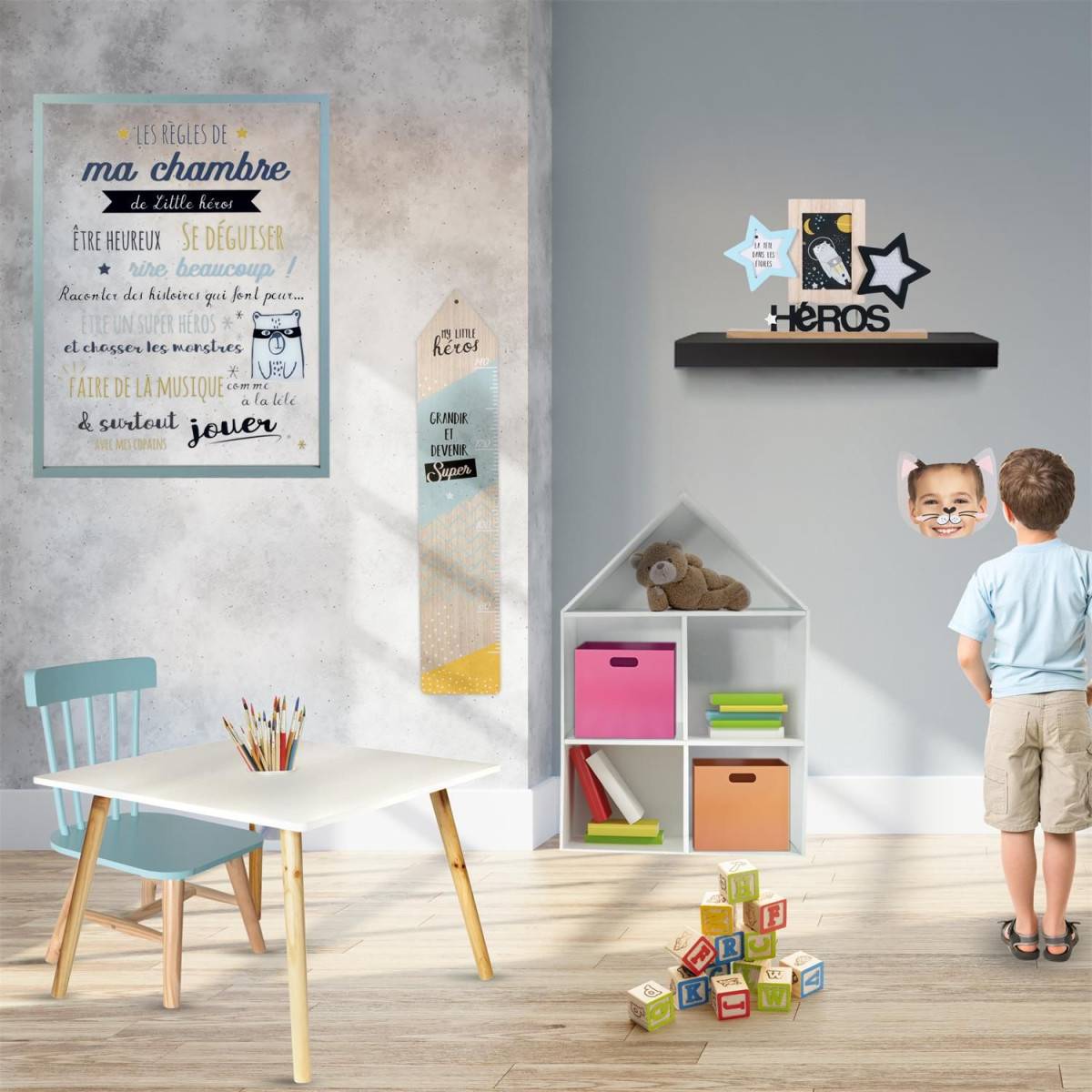 The Home Deco Kids - Pêle-Mêle 3 Photos "Héros Garçon" 36cm Bleu - Image 3
