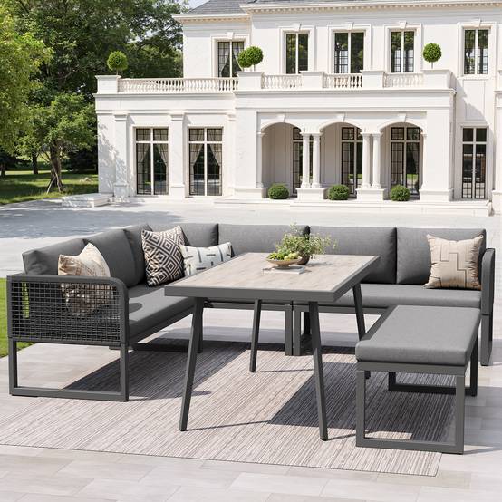 Ensemble de meubles de jardin avec coussins de haute qualité, rotin PE tressé à la main, résistant aux intempéries, gris - Image 1