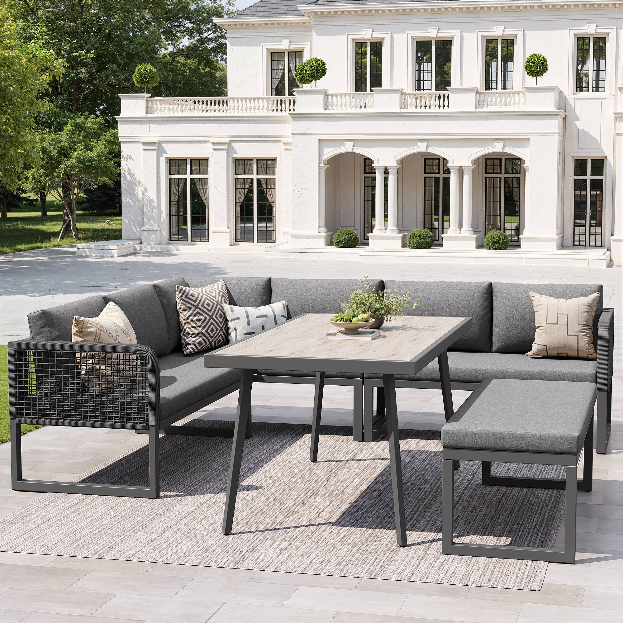 Ensemble de meubles de jardin avec coussins de haute qualité, rotin PE tressé à la main, résistant aux intempéries, gris - Image 1