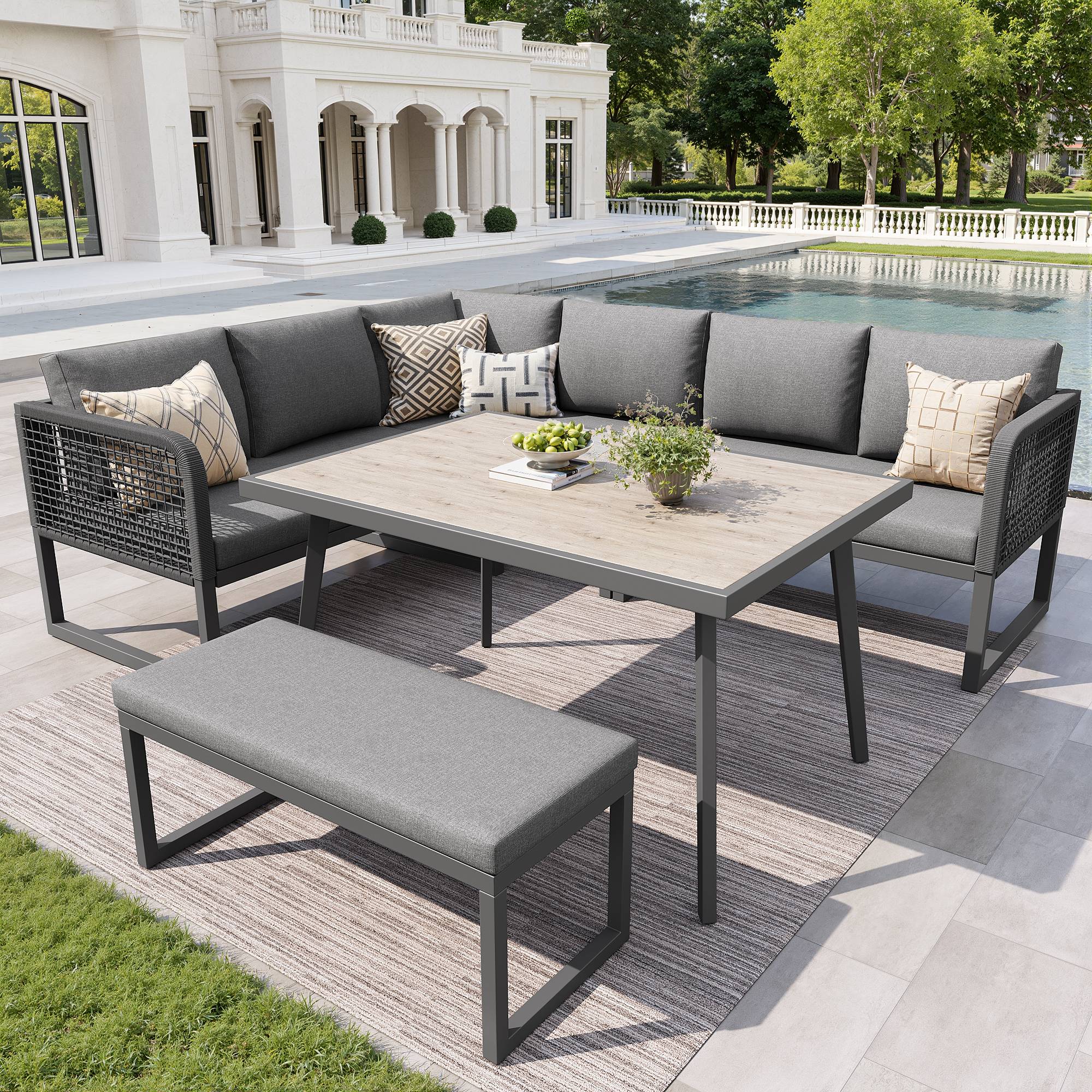 Ensemble de meubles de jardin avec coussins de haute qualité, rotin PE tressé à la main, résistant aux intempéries, gris - Image 3