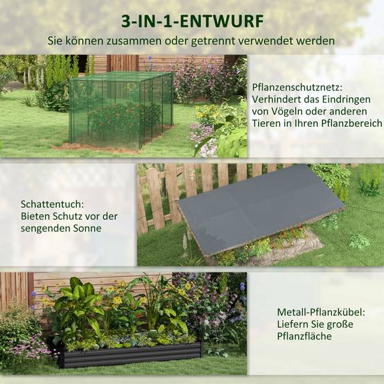 Potager surélevé filet protection oiseaux pare-soleil structure métallique 230 x 110 x 110 cm gris vert noir jardin - Image 6