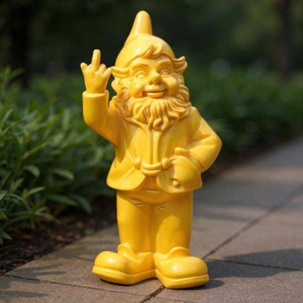 Stoobz - Nain de jardin en résine doigt d'honneur 7 x 8 x 20 cm Jaune Stoobz - Image 2