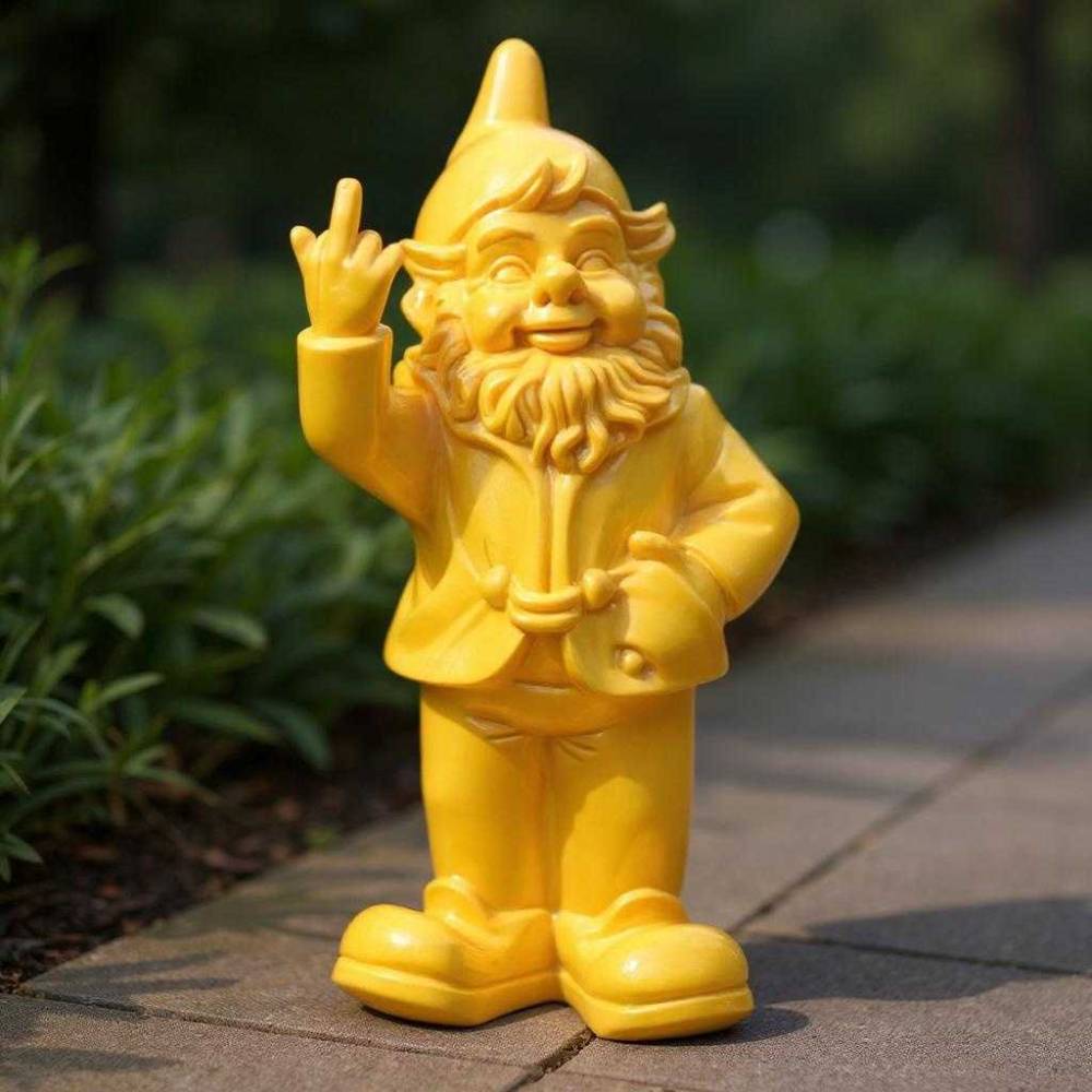Stoobz - Nain de jardin en résine doigt d'honneur 7 x 8 x 20 cm Jaune - Image 2