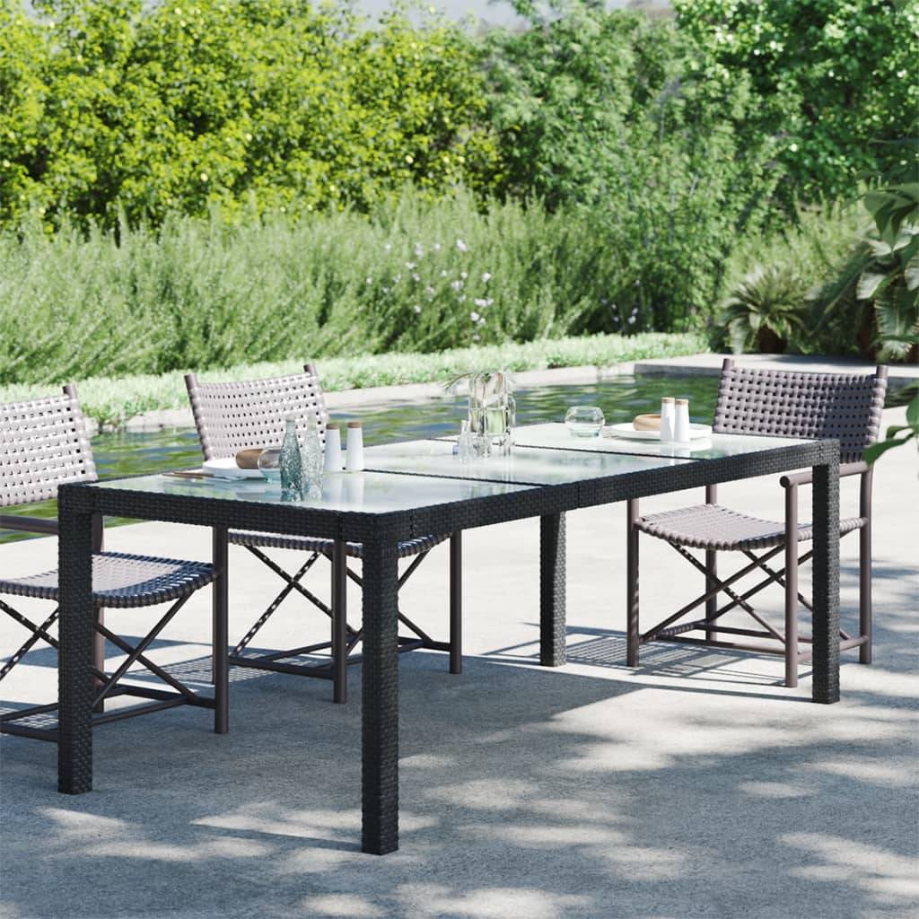 PANGIVO - Table de jardin noire verre trempé et résine tressée 190 x 90 x 75 cm - PANGIVO
