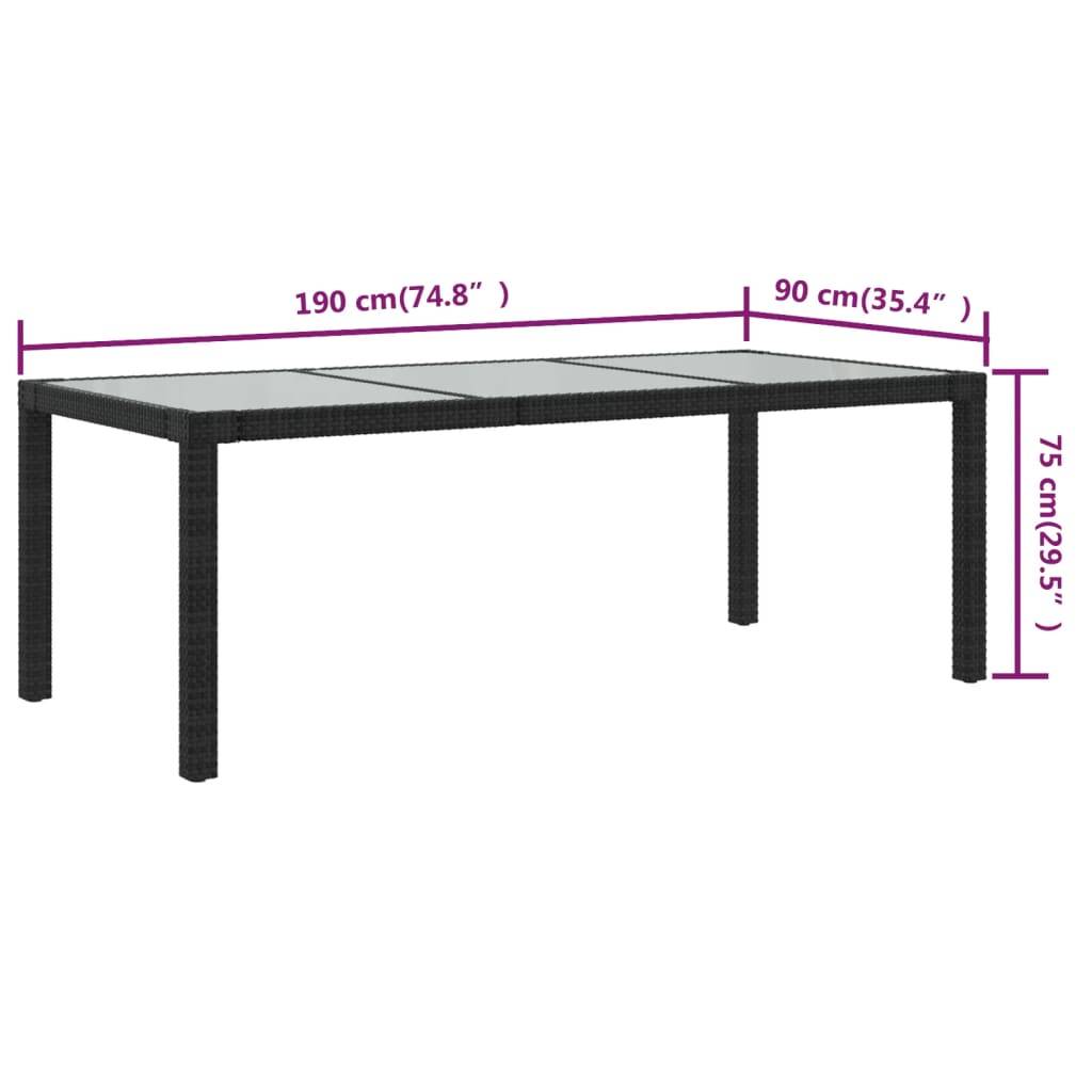 PANGIVO - Table de jardin noire verre trempé et résine tressée 190 x 90 x 75 cm - PANGIVO - Image 5