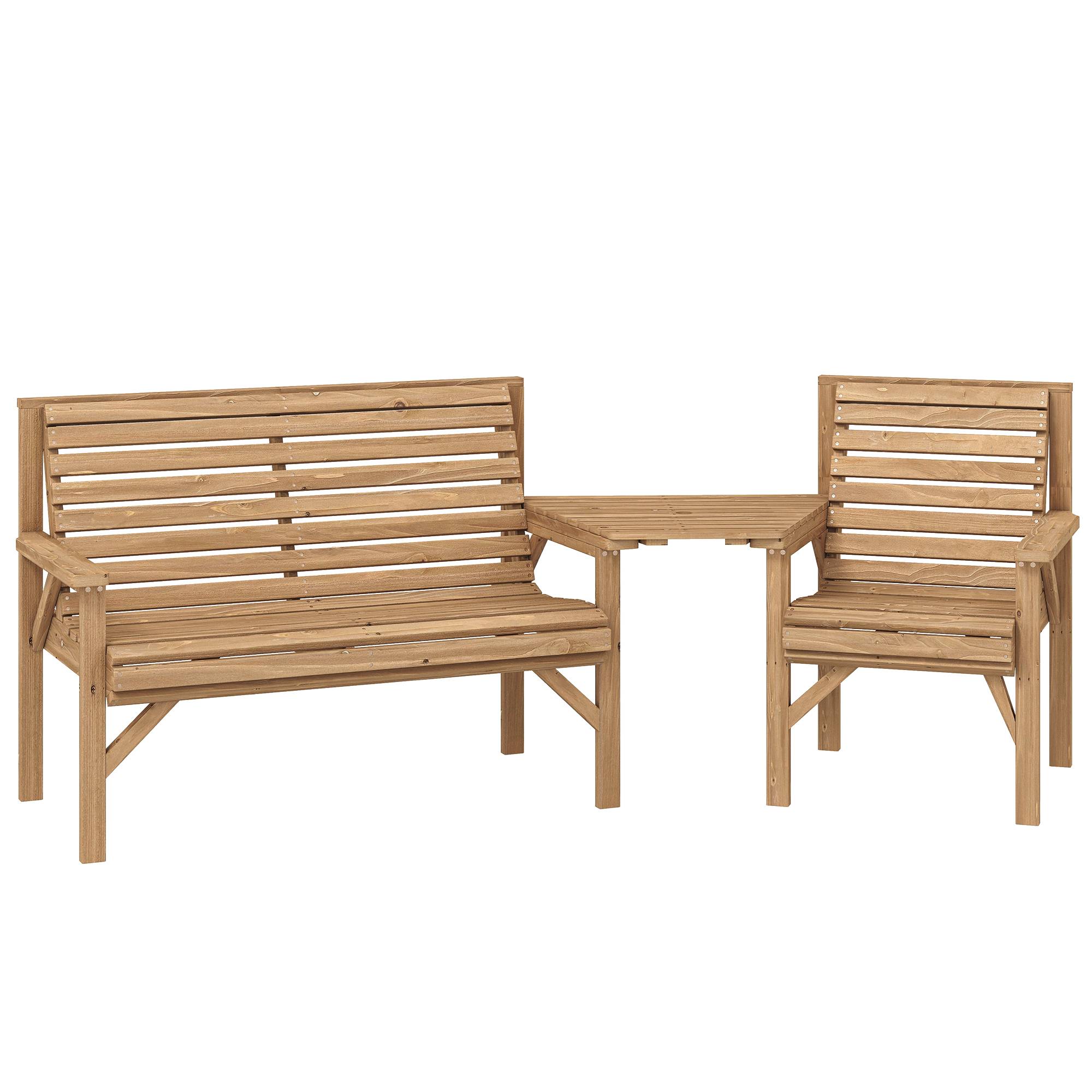 Ensemble de 3 chaises de jardin, mobilier de balcon avec trou pour parasol, chaise de jardin, banc, table amovible, 121 x 65 x 90 cm, bois naturel - Image 1
