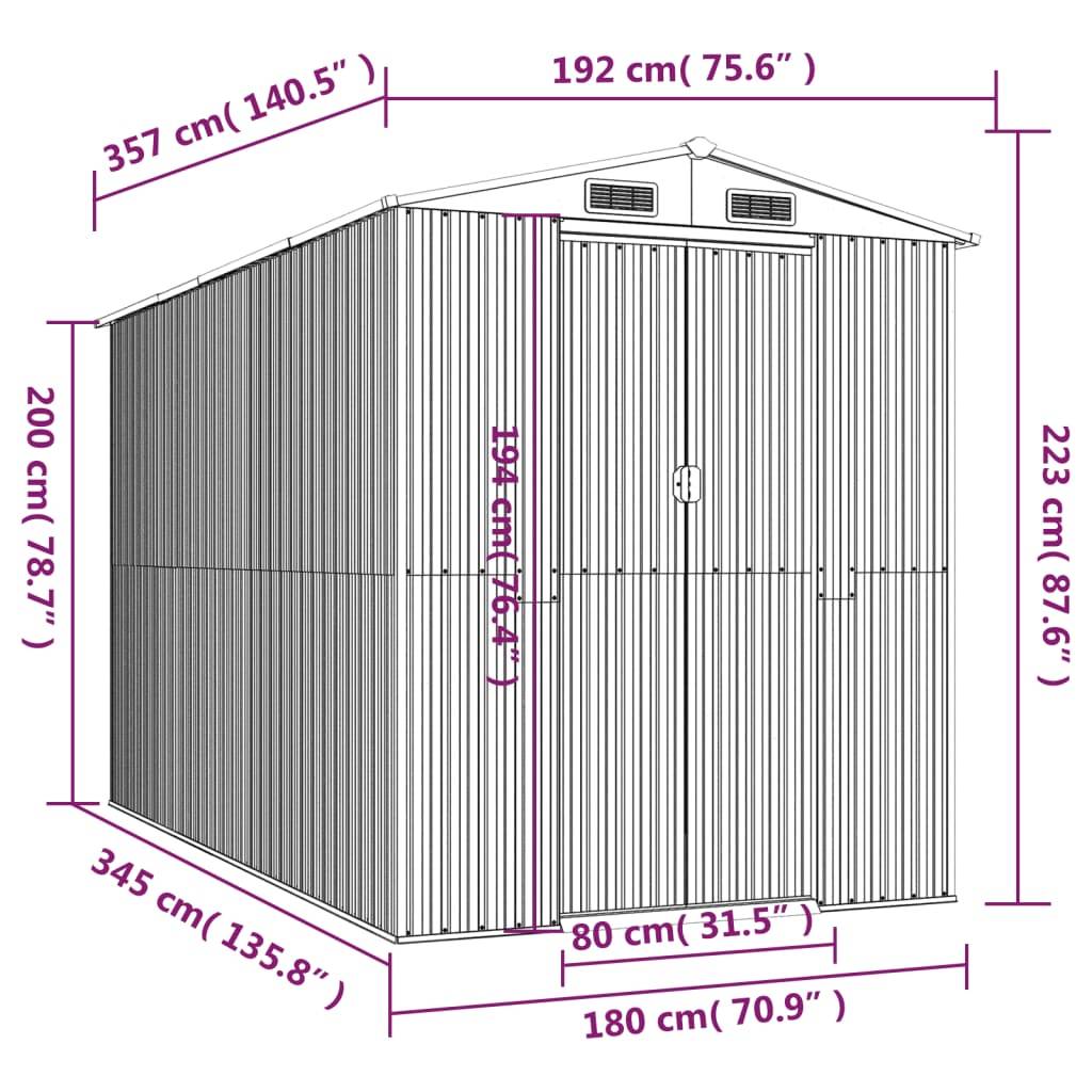Vidaxl - Abri de jardin Marron clair 192x357x223 cm Métal galvanisé 6.9m² vidaXL 3147473 - Image 3