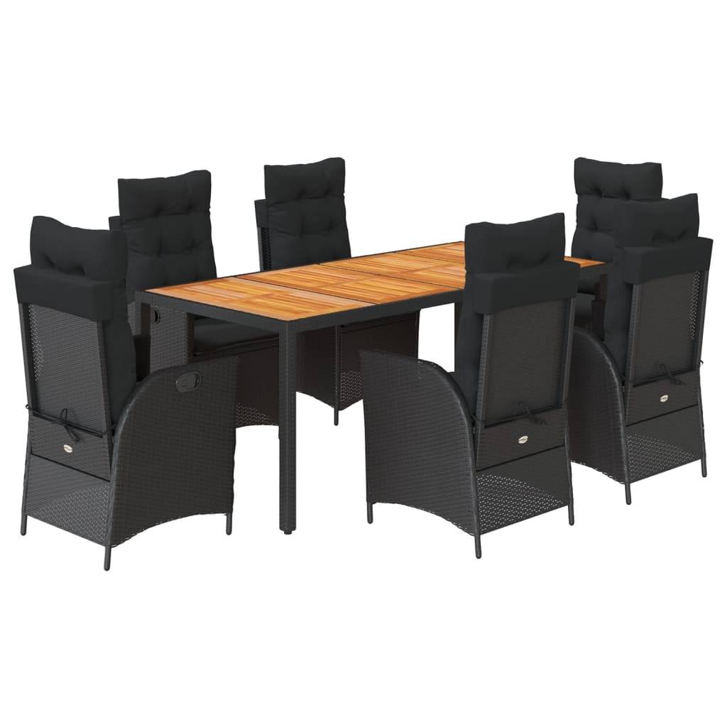 ComfortXL - Table et Chaises de Jardin 6 Personnes, Plateau en Acacia 190cm, Fauteuils Inclinables Résine Tressée Noire – ComfortXL Outdoor Living - Image 2