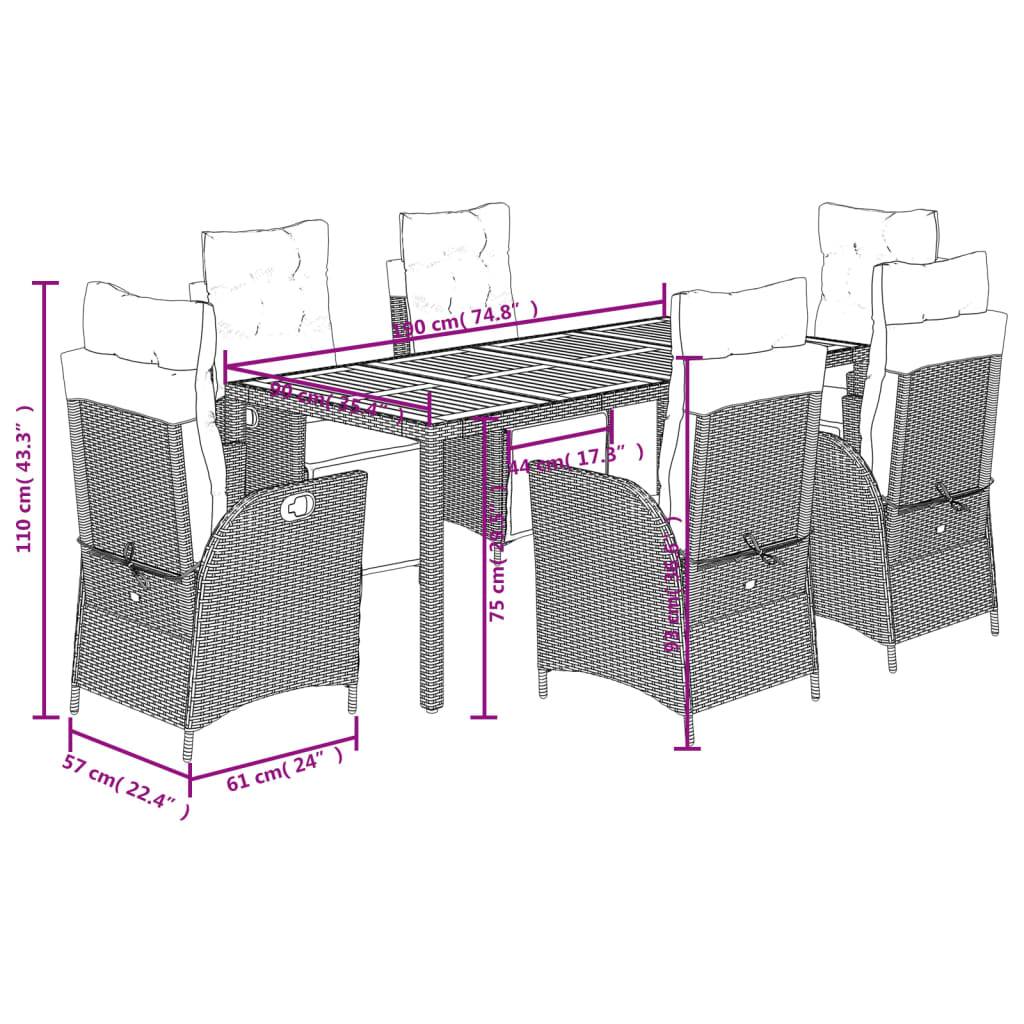 ComfortXL - Table et Chaises de Jardin 6 Personnes, Plateau en Acacia 190cm, Fauteuils Inclinables Résine Tressée Noire – ComfortXL Outdoor Living - Image 9