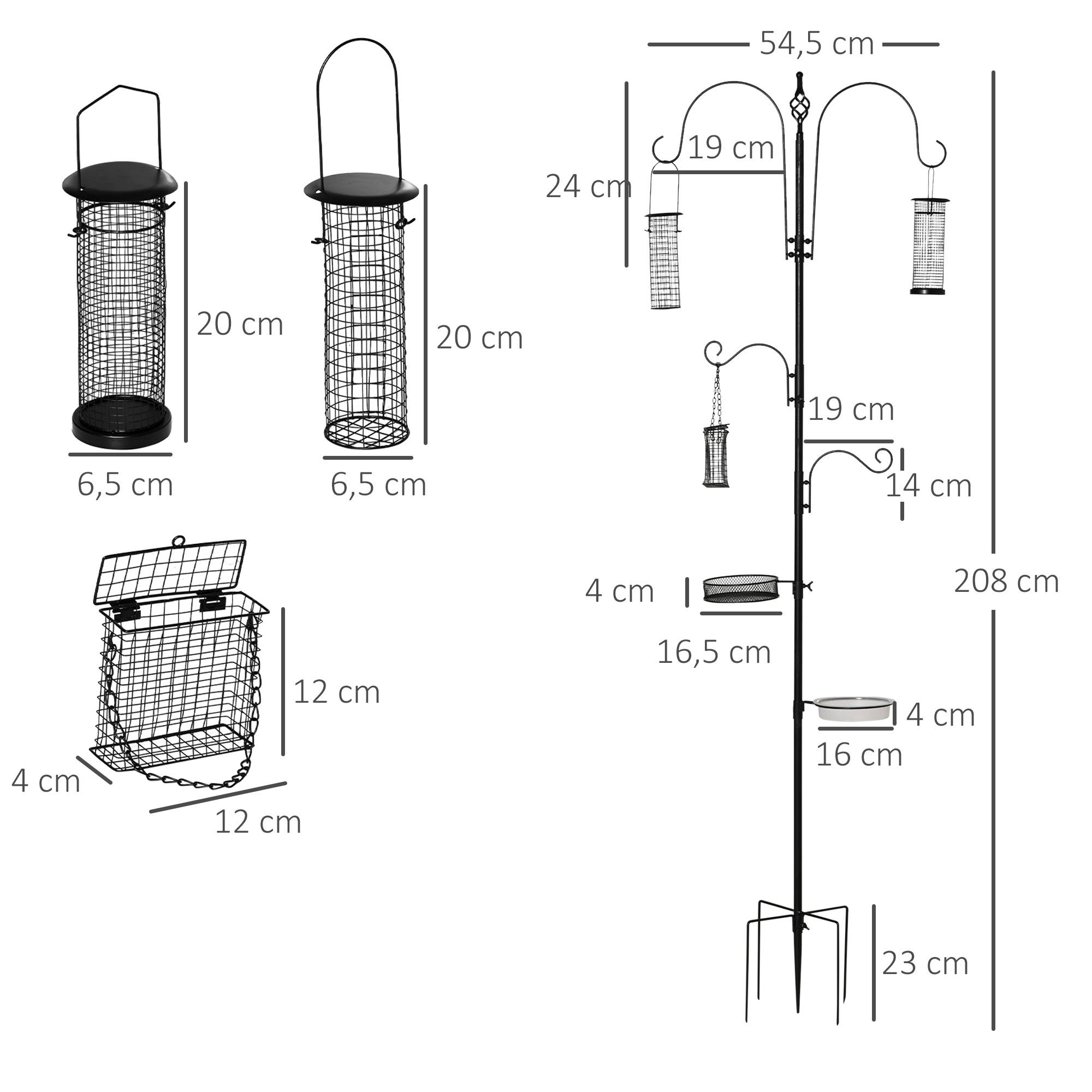 Sans Marque - Station d'alimentation pour oiseaux en acier, mangeoir à oiseaux sur pied 208H cm avec 4 crochets, noir - Image 5