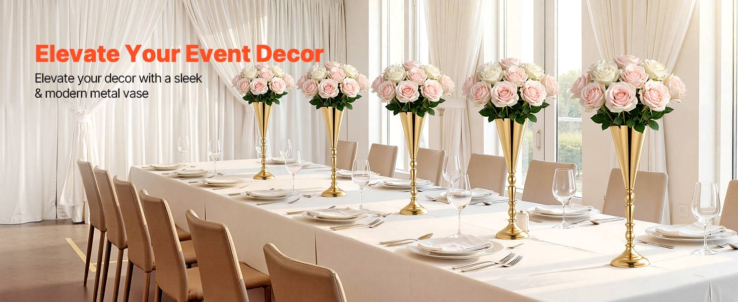 Vevor - VEVOR Vase Mariage Centre de Table Métal 43 cm 20 PCS Finition Galvanisée Dorée - Image 9