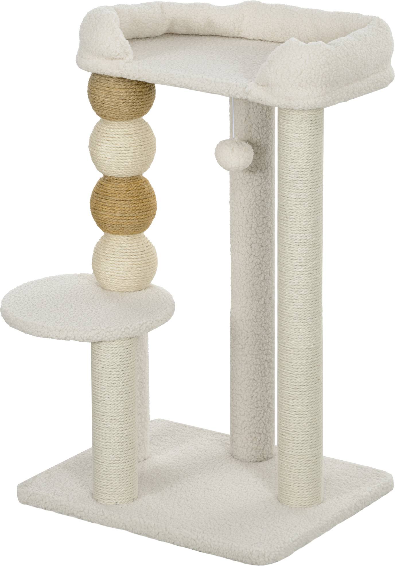 Sans Marque - Arbre à chat bois couchage plateforme balle jute peluche mobilier chat intérieur 48,5 x 40 x 76 cm beige - Image 2