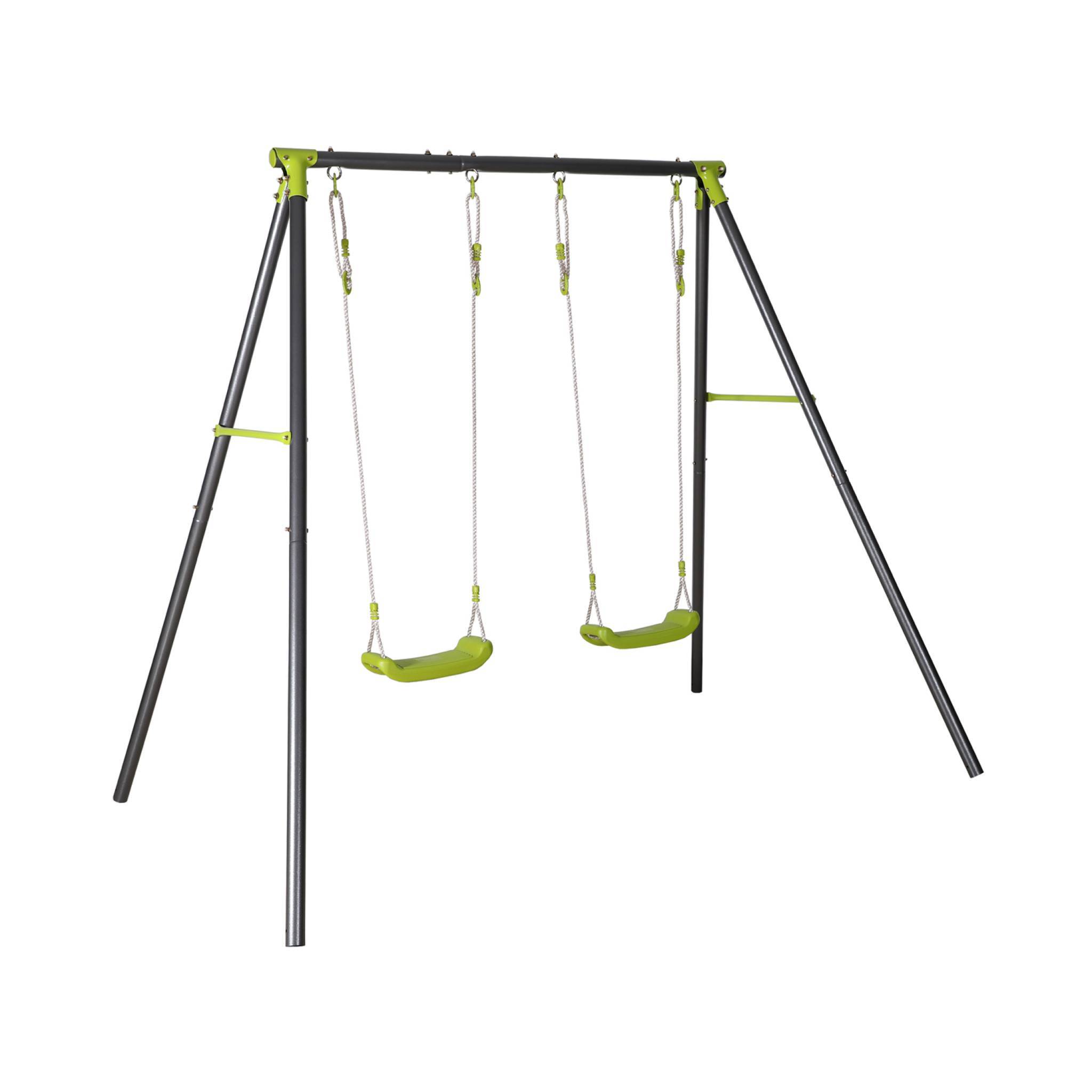 sweeek - Portique balançoire double en métal BISE. 2 places. noir et vert. acier. L 217 x P 153 x H 195 cm | sweeek - Image 2