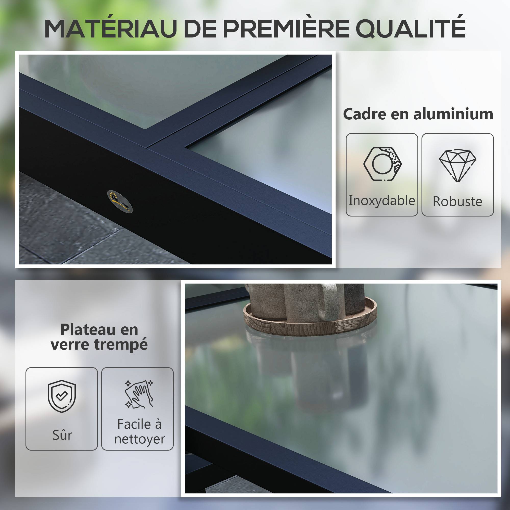 PANGIVO - Table extensible aluminium et verre trempé 160 x 80 x 75 cm - PANGIVO - Image 8