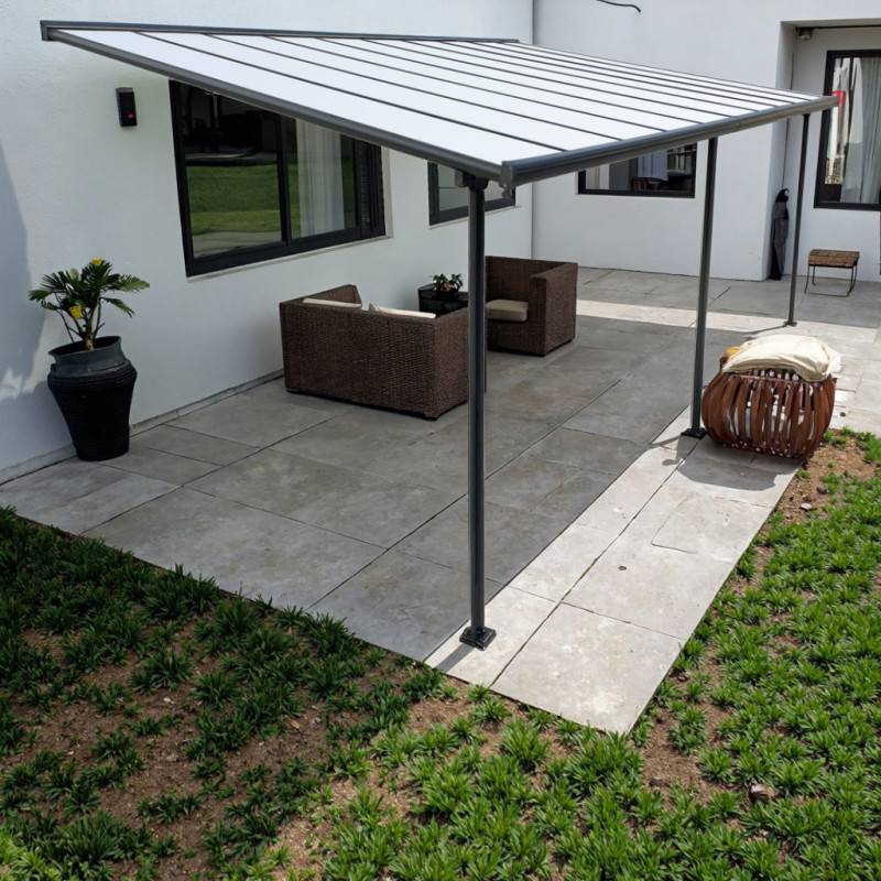 X-Metal - Pergola adossée aluminium 24.70 m² X-Metal gris avec kit d'ancrage et toit polycarbonate - Image 1