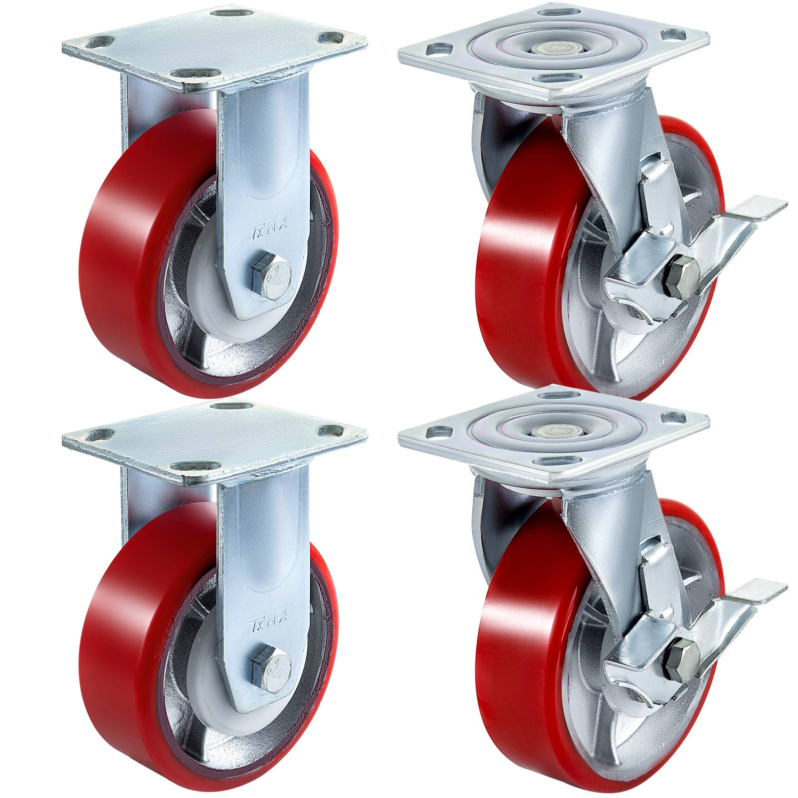 VEVOR Roulettes 15cm, 2 rigides/2 pivotantes, frein latéral, charge 450kg/roue - Image 1
