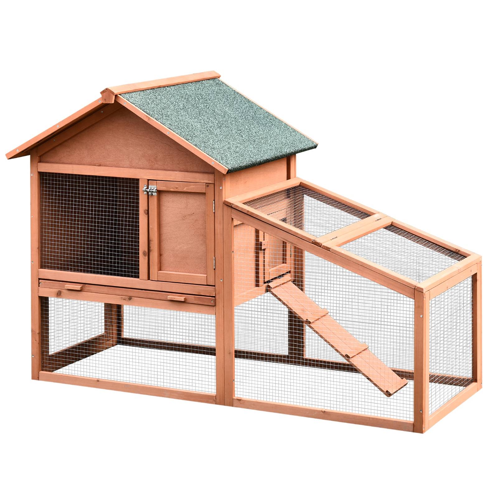 Clapier Extérieur 2 Niveaux en Bois de Sapin pour Lapins avec Enclos Spacieux et Toit Bitumé 144cm - ComfortXL Outdoor Living - Image 1